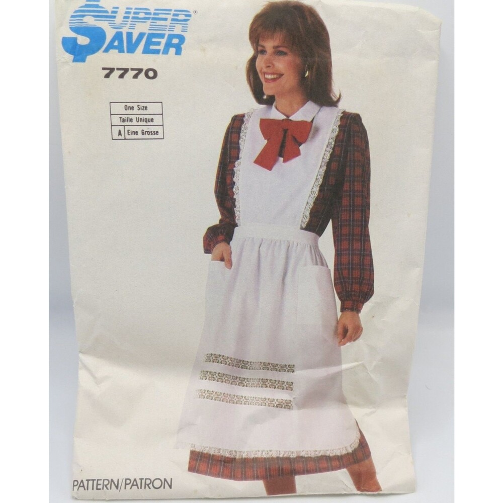 Simplicity 7770 Misses Apron One Size 1980s Vintage Maid Colonial